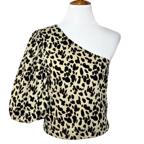 Róhe Leopard One Shoulder Pleated Puff Statement Sleeve Blouse, ROHE, XS, 34 - Picture 2 of 12